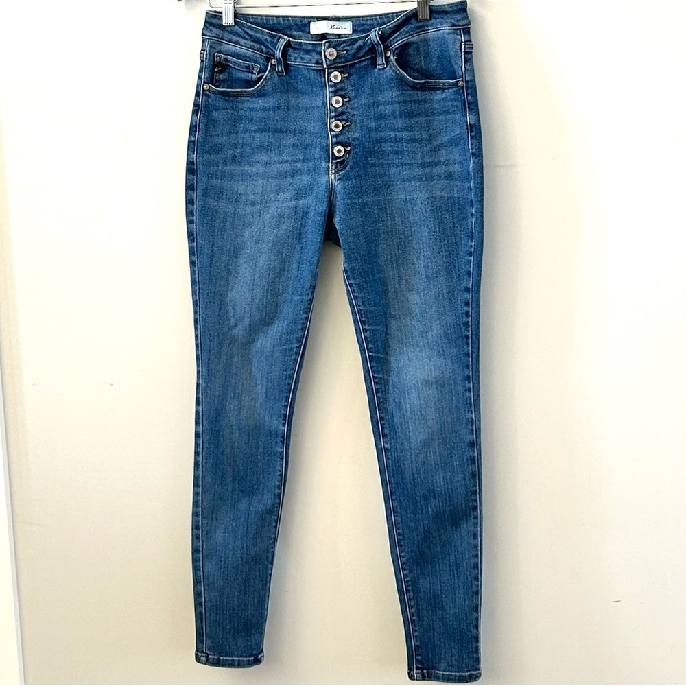 KanCan Curvy Button Fly High Rise Tapered Blue Denim Jeans Women’s Sz 13 / 30